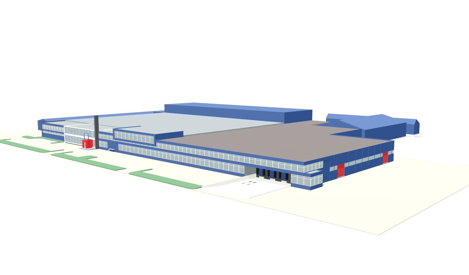 Impression of the building, the part with the grey roof is the expansion